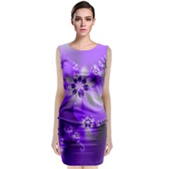 Violet Purple Flower Print Classic Sleeveless Midi Dress by SpinnyChairDesigns