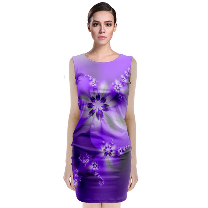 Violet Purple Flower Print Classic Sleeveless Midi Dress