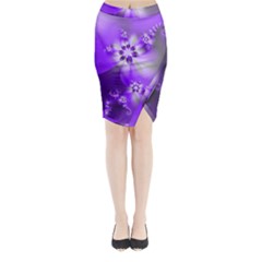 Violet Purple Flower Print Midi Wrap Pencil Skirt by SpinnyChairDesigns