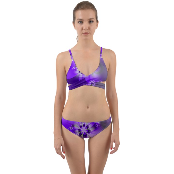 Violet Purple Flower Print Wrap Around Bikini Set