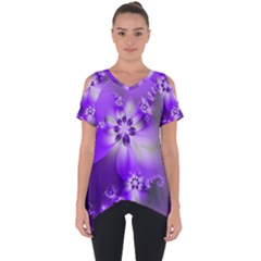 Violet Purple Flower Print Cut Out Side Drop Tee by SpinnyChairDesigns