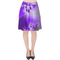 Violet Purple Flower Print Velvet High Waist Skirt by SpinnyChairDesigns