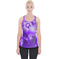 Violet Purple Flower Print Piece Up Tank Top by SpinnyChairDesigns