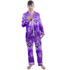 Violet Purple Flower Print Men s Long Sleeve Satin Pyjamas Set by SpinnyChairDesigns