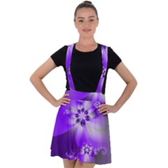 Violet Purple Flower Print Velvet Suspender Skater Skirt by SpinnyChairDesigns