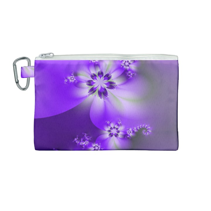 Violet Purple Flower Print Canvas Cosmetic Bag (Medium)