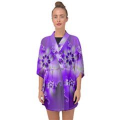 Violet Purple Flower Print Half Sleeve Chiffon Kimono by SpinnyChairDesigns