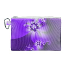 Violet Purple Flower Print Canvas Cosmetic Bag (large)