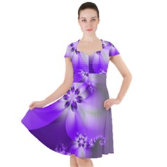 Violet Purple Flower Print Cap Sleeve Midi Dress by SpinnyChairDesigns