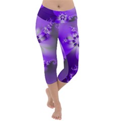 Violet Purple Flower Print Lightweight Velour Capri Yoga Leggings by SpinnyChairDesigns