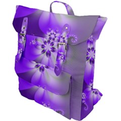 Violet Purple Flower Print Buckle Up Backpack by SpinnyChairDesigns