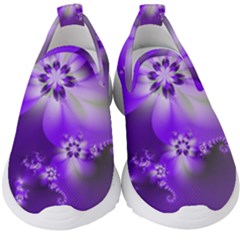 Violet Purple Flower Print Kids  Slip On Sneakers by SpinnyChairDesigns