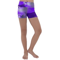 Violet Purple Flower Print Kids  Lightweight Velour Yoga Shorts by SpinnyChairDesigns