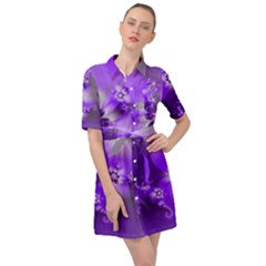 Violet Purple Flower Print Belted Shirt Dress by SpinnyChairDesigns