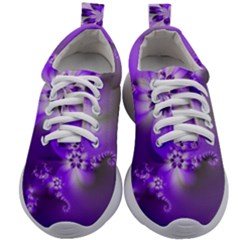 Violet Purple Flower Print Kids Athletic Shoes by SpinnyChairDesigns