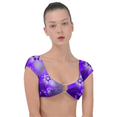 Violet Purple Flower Print Cap Sleeve Ring Bikini Top by SpinnyChairDesigns