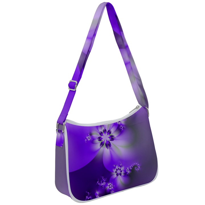 Violet Purple Flower Print Zip Up Shoulder Bag