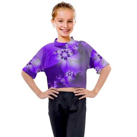 Violet Purple Flower Print Kids Mock Neck Tee by SpinnyChairDesigns