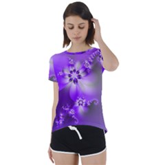 Violet Purple Flower Print Short Sleeve Foldover Tee