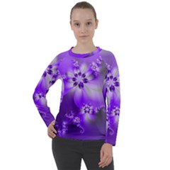 Violet Purple Flower Print Women s Long Sleeve Raglan Tee