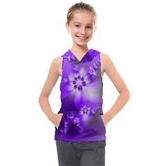 Violet Purple Flower Print Kids  Sleeveless Hoodie by SpinnyChairDesigns