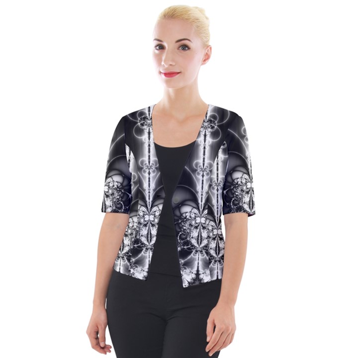 Abstract Black and White Art Cropped Button Cardigan