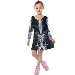 Abstract Black And White Art Kids  Long Sleeve Velvet Dress by SpinnyChairDesigns