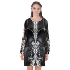 Abstract Black And White Art Long Sleeve Chiffon Shift Dress  by SpinnyChairDesigns