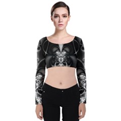 Abstract Black And White Art Velvet Long Sleeve Crop Top by SpinnyChairDesigns