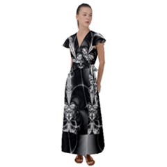 Abstract Black And White Art Flutter Sleeve Maxi Dress by SpinnyChairDesigns