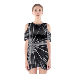 Abstract Black And White Stripes Shoulder Cutout One Piece Dress by SpinnyChairDesigns