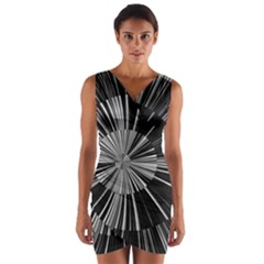 Abstract Black And White Stripes Wrap Front Bodycon Dress by SpinnyChairDesigns