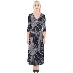 Abstract Black And White Stripes Quarter Sleeve Wrap Maxi Dress by SpinnyChairDesigns