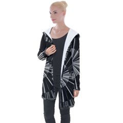 Abstract Black And White Stripes Longline Hooded Cardigan by SpinnyChairDesigns