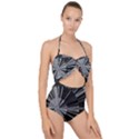 Abstract Black and White Stripes Scallop Top Cut Out Swimsuit View1