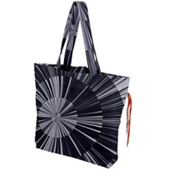 Abstract Black And White Stripes Drawstring Tote Bag by SpinnyChairDesigns