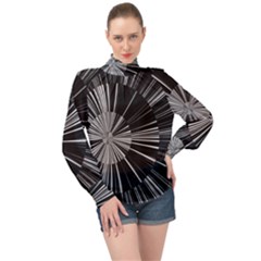 Abstract Black And White Stripes High Neck Long Sleeve Chiffon Top by SpinnyChairDesigns