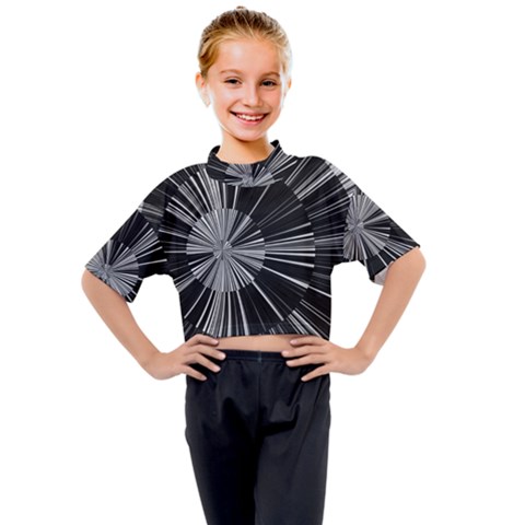 Abstract Black And White Stripes Kids Mock Neck Tee by SpinnyChairDesigns