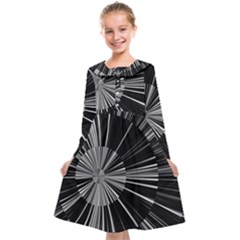 Abstract Black And White Stripes Kids  Midi Sailor Dress by SpinnyChairDesigns