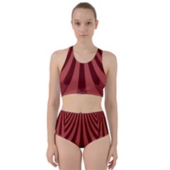 Vermilion Stripes Racer Back Bikini Set by SpinnyChairDesigns