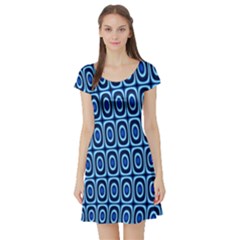 Abstract Blue Circles Mosaic Short Sleeve Skater Dress by SpinnyChairDesigns