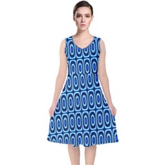 Abstract Blue Circles Mosaic V-neck Midi Sleeveless Dress  by SpinnyChairDesigns