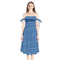 Abstract Blue Circles Mosaic Shoulder Tie Bardot Midi Dress by SpinnyChairDesigns