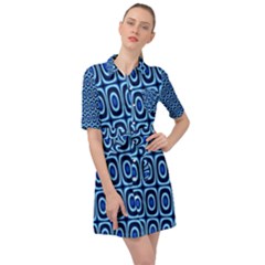 Abstract Blue Circles Mosaic Belted Shirt Dress by SpinnyChairDesigns