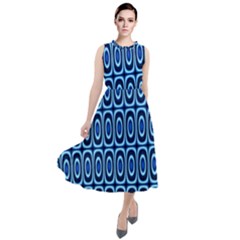 Abstract Blue Circles Mosaic Round Neck Boho Dress by SpinnyChairDesigns