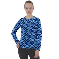 Abstract Blue Circles Mosaic Women s Long Sleeve Raglan Tee