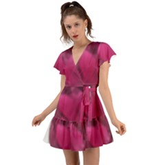 Fun Fuschia Flutter Sleeve Wrap Dress