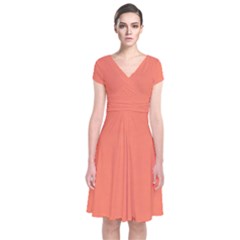 Appreciating Apricot Short Sleeve Front Wrap Dress