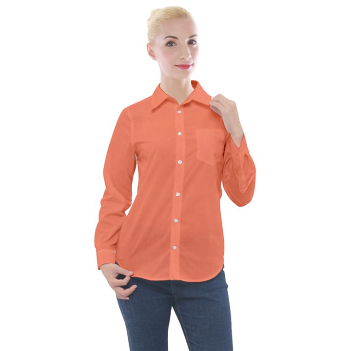 Appreciating Apricot Women s Long Sleeve Pocket Shirt