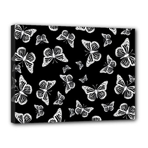 Black And White Butterfly Pattern Canvas 16  X 12  (stretched) by SpinnyChairDesigns